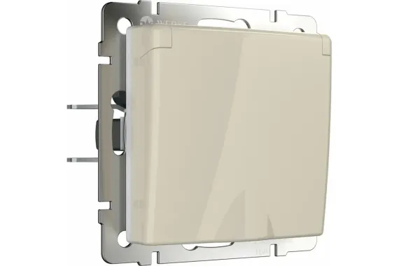 Розетка Werkel с заземлением с крышкой и шторкой IP44 слоновая кость 25783