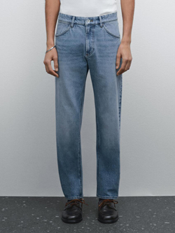 Massimo Dutti Зауженные джинсы из смесового хлопка со средней посадкой, индиго