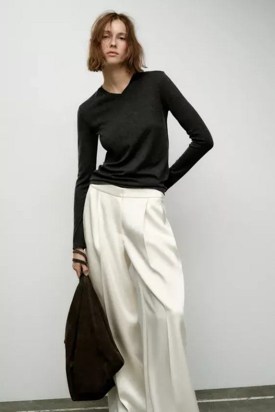 ZARA ФУТБОЛКА ИЗ МЯГКОЙ ТКАНИ С ДЛИННЫМИ РУКАВАМИ, СЕРЫЙ С МЕЛАНЖЕВЫМ ЭФФЕКТОМ