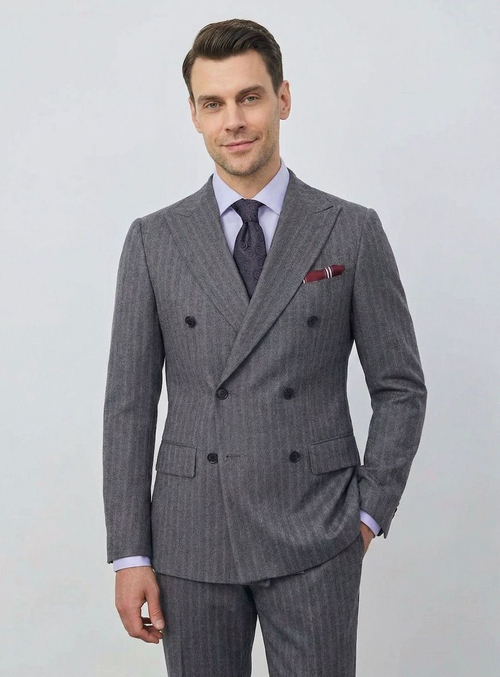 Мужской костюм двубортный (серый) А76