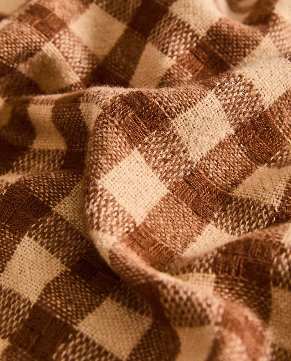 ZARA HOME ФЛИСОВЫЙ ПЛЕД В КЛЕТКУ, КОРИЧНЕВЫЙ