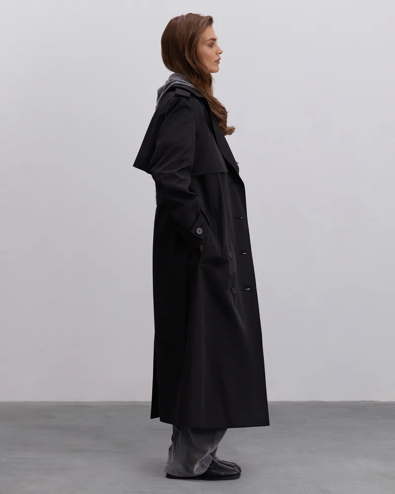 Черный тренч их хлопка с поясом