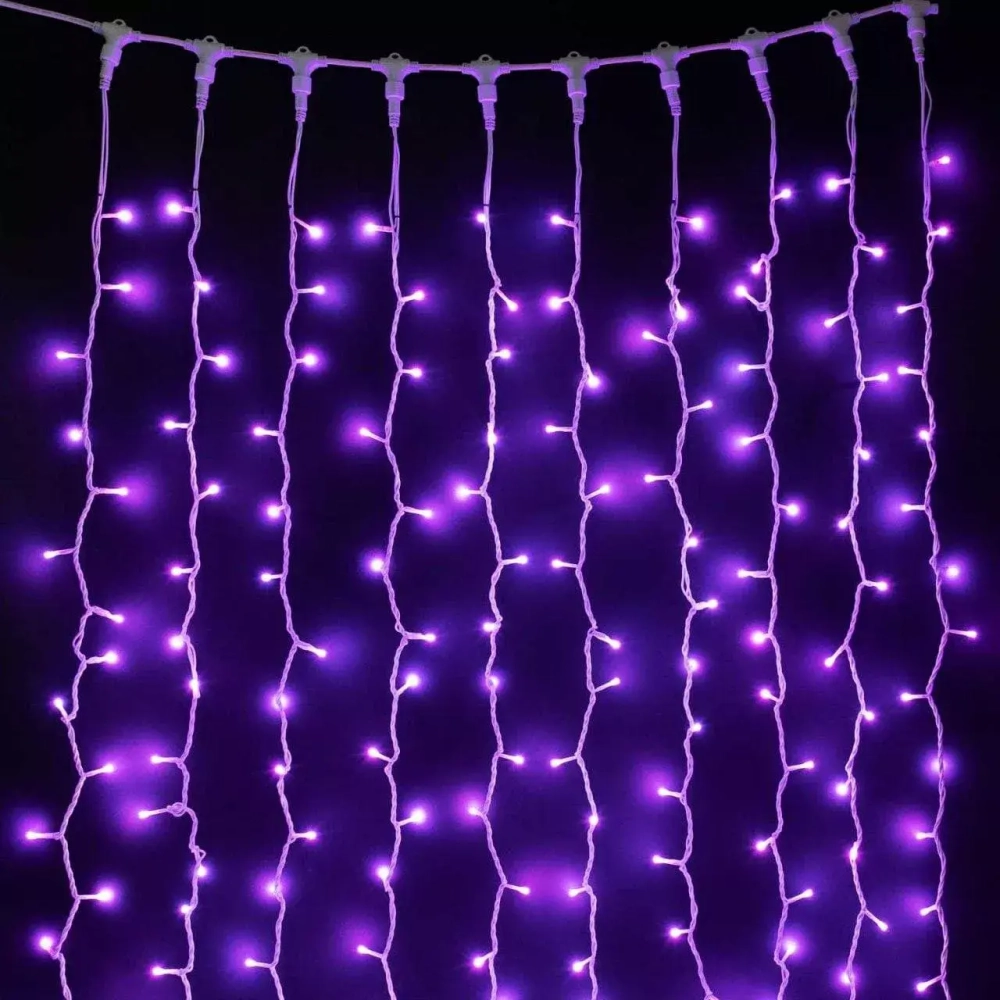 Светодиодный занавес 3*1 м., 350 разноцветных LED ламп, 24В., каучуковый белый провод, IP65, (AUG350-8-1EPRGB)