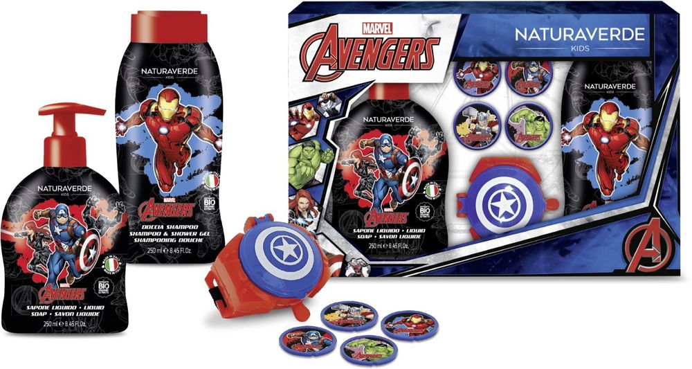 Marvel шампунь 250 мл + гель для душа 250 мл + игрушка Avengers Gift Box