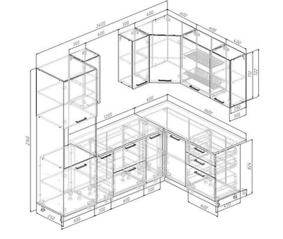 Кухонный гарнитур угловой Антрацит (темный жемчуг) 2400 1600 мм ЛДСП, столешница 38 мм, современный стиль, для гостиной и студии