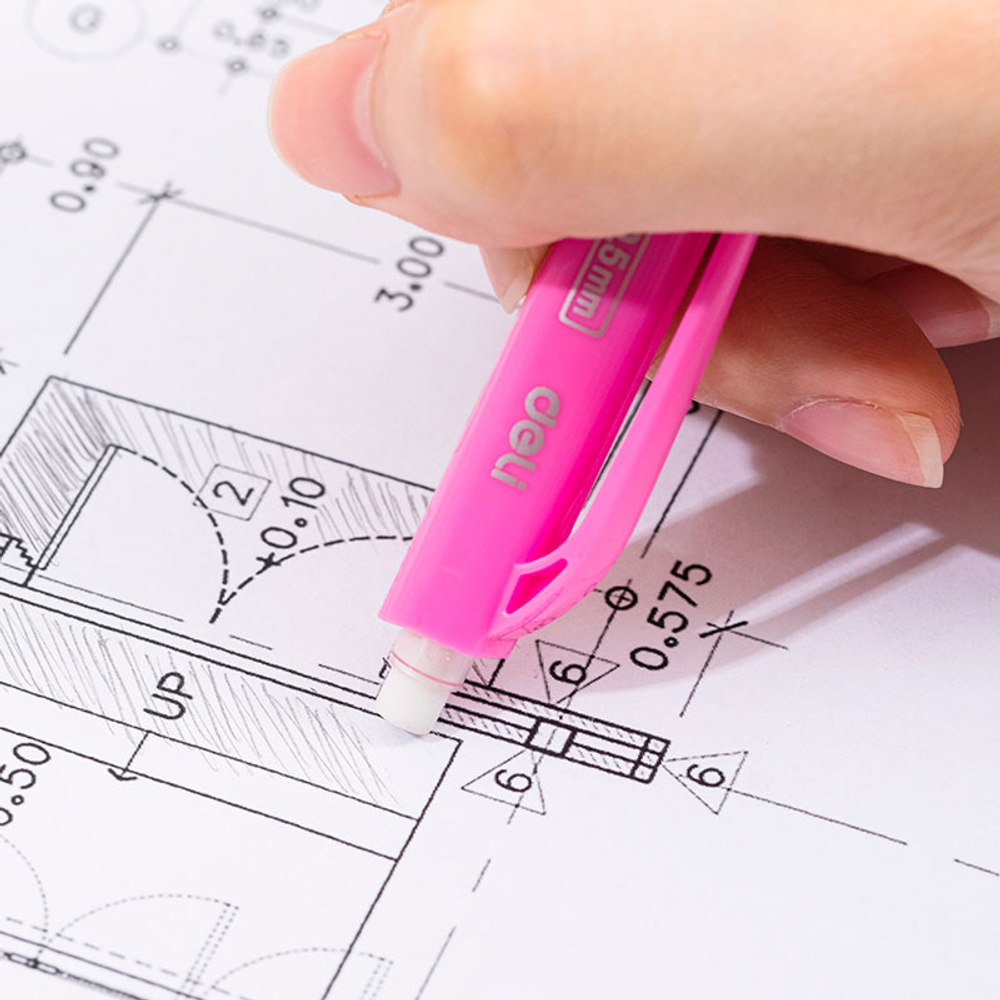 Карандаш механический DELI "Scribe", 0,5 мм, трехгранный корпус с ластиком, ассорти