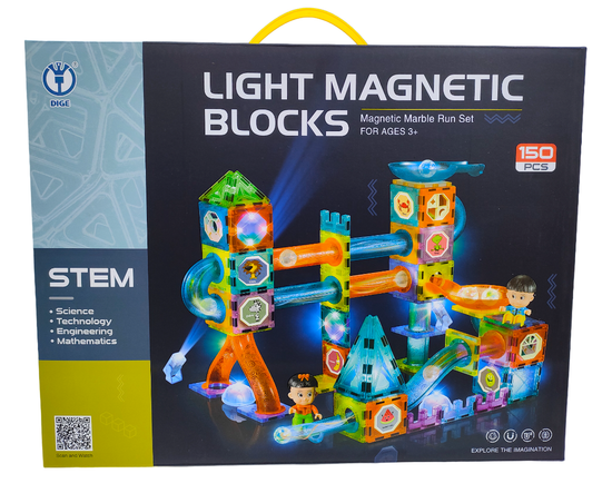 Светящийся магнитный конструктор Light Magnetic Blocks  "Аттракцион" с шариками , 150 дет.