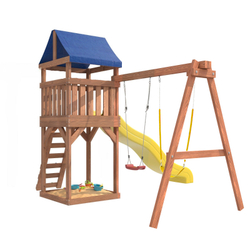 Детская площадка Сlassic с гибкими качелями в желтом цвете и лодочкой IgroWoods для улицы и дачи