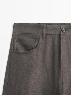 Massimo Dutti Льняные брюки-джоггеры, серо-зеленый