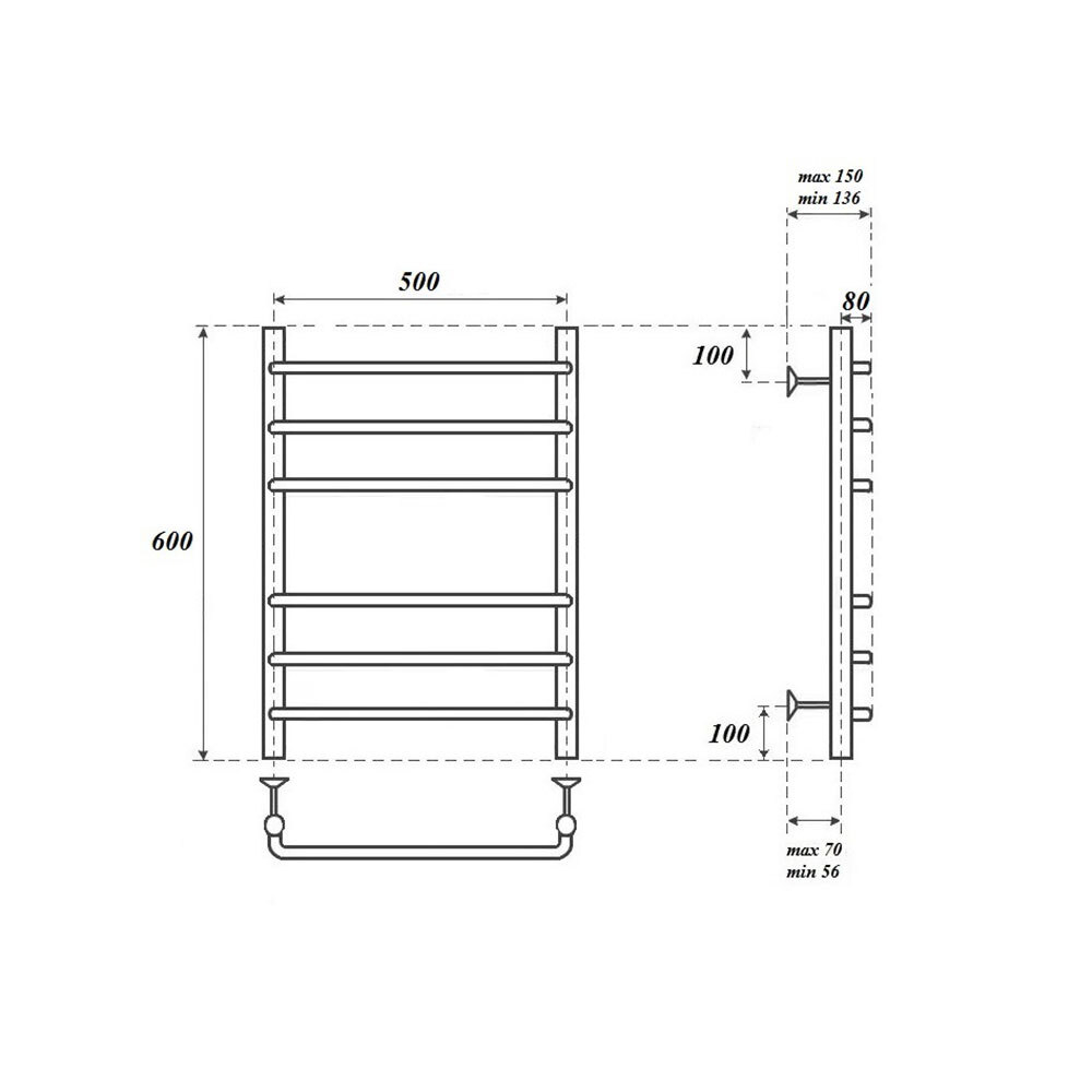 Полотенцесушитель водяной Point Нептун PN09156 П6 500x600, хром