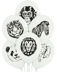Шары белые "Животные Сафари"