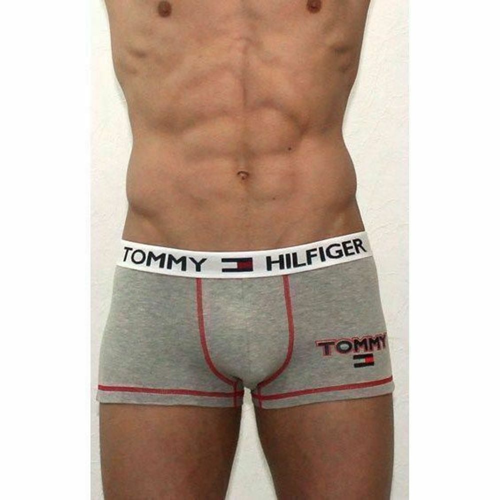 Мужские трусы боксеры серые с белым резинкой Tommy Hilfiger Grey