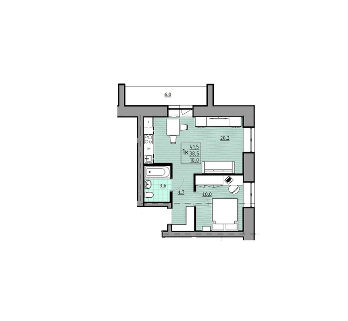 1 + квартира, 38,5 м² / Чистовая отделка