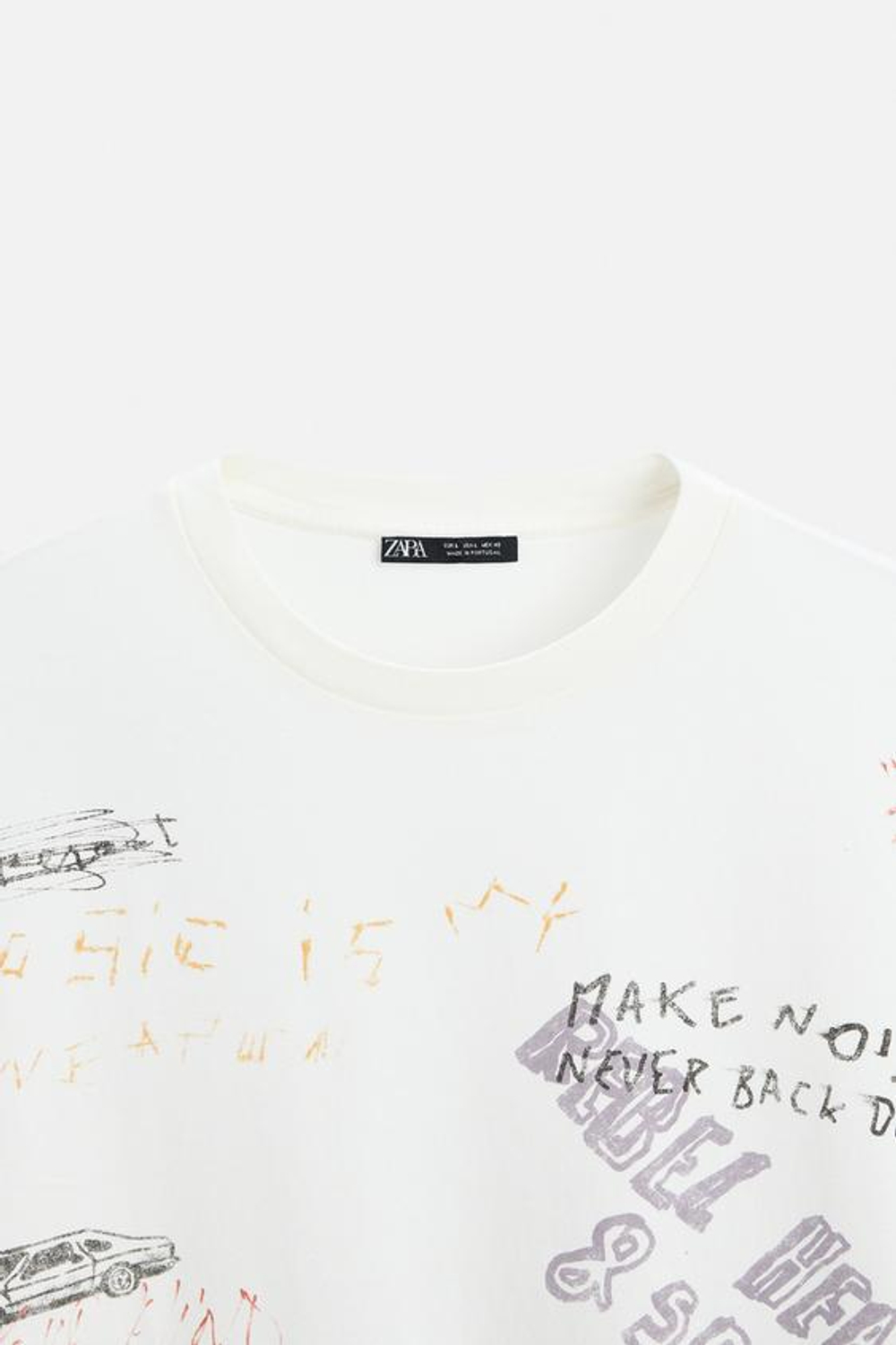 ZARA ФУТБОЛКА ИЗ ТКАНИ С ЭФФЕКТОМ ПОТЕРТОСТИ С ПРИНТОМ, ЭКРЮ