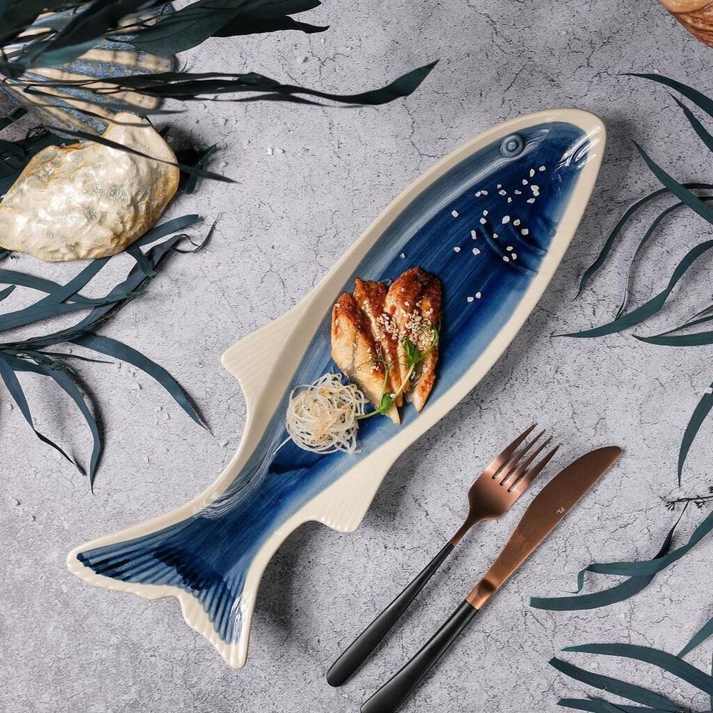 Блюдо овальное 42*13,3 см h4,5 см Рыба Fish Northern Blue Frutti di Mare P.L. [1]