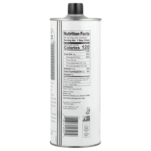 Madhava, органическое нерафинированное оливковое масло высшего качества, 1 л (33,8 жидк. унции)