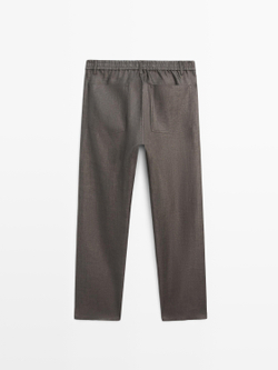 Massimo Dutti Льняные брюки-джоггеры, серо-зеленый