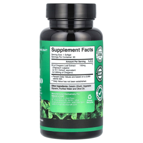 Nature's Craft, Масло орегано, 90 капсул (150 мг в каждой капсуле)