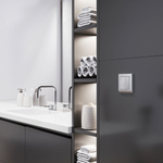 Выключатель двухклавишный проходной с подсветкой (серебряный матовый)