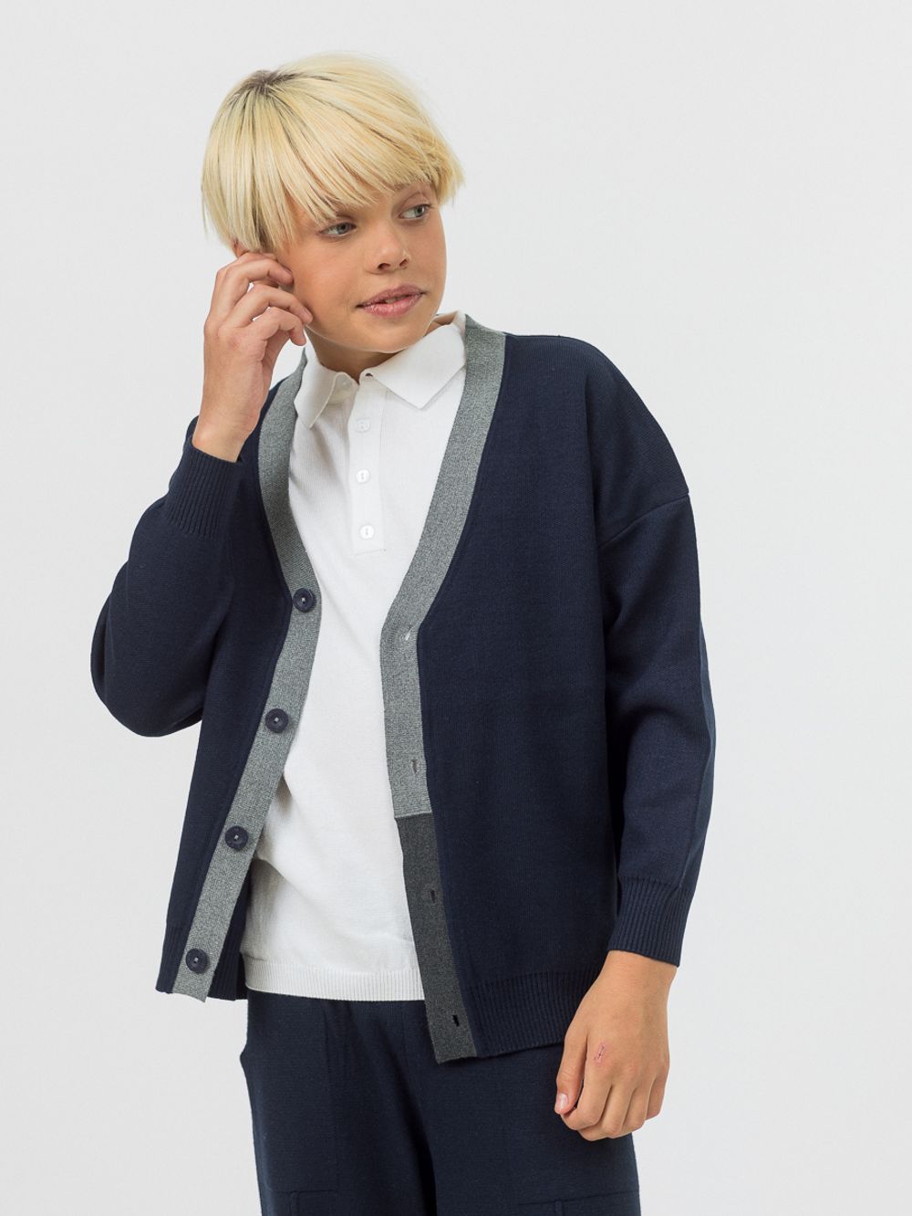 Кардиган для мальчика на пуговицах в школу AT1078 синий