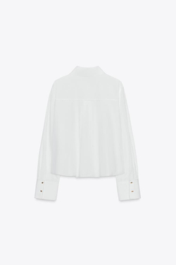 ZARA РУБАШКА ИЗ ПОПЛИНА С ДЕКОРАТИВНОЙ СТРОЧКОЙ, БЕЛЫЙ