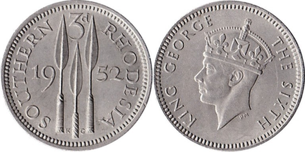 Южная Родезия 3 пенса, 1948 - 1952 Король Георг VI XF