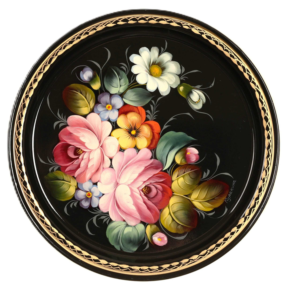 Жостовский поднос декоративный, размер 22 см (A5), металлический