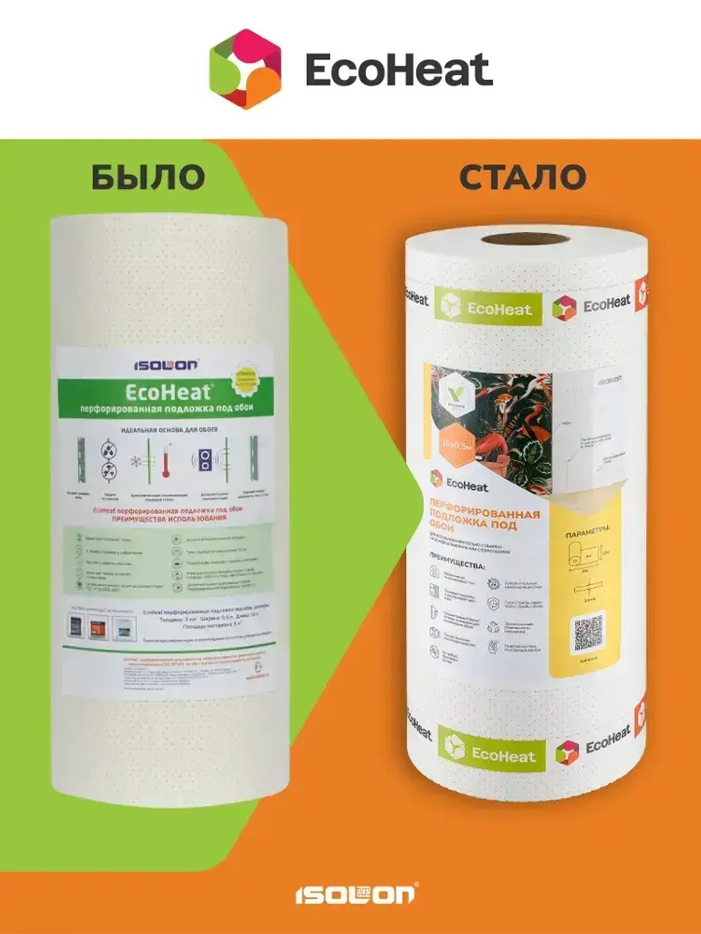 Подложка под обои перфорированная ISOLON EcoHeat, теплоизоляция под обои, 5 кв.м. (утепление стен, звукоизоляция)