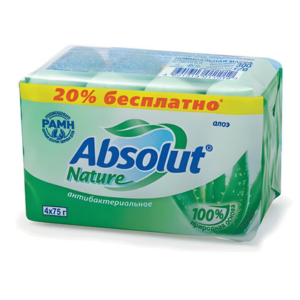 Мыло туалетное антибактериальное ABSOLUT (Абсолют) "Алоэ", 4 шт х 75 г