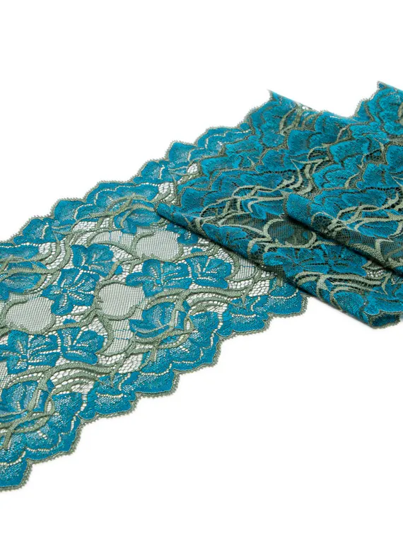 157 Кружево эластичное 19 см, Италия, голубой/олива