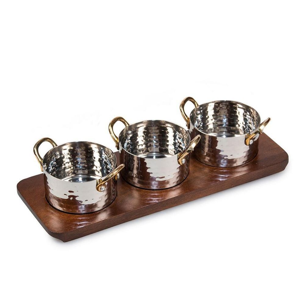 Кастрюля для подачи 9 см сет 3 шт. на дерев. подст. h5,5 см 350 мл   нерж. P.L. Proff Cuisine