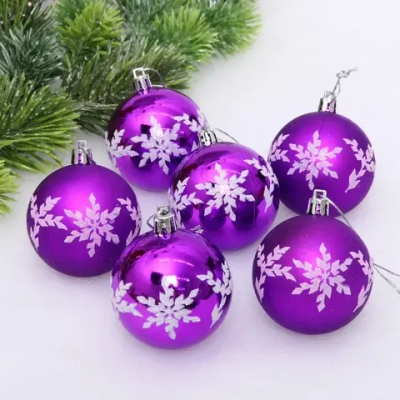 Новогодние шары «Снежный шарм» 6 см (набор 6 шт), Фиолетовый