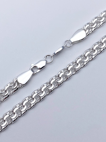 Цепь из серебра/Бисмарк/Без покрытия/Со вставкой "Спаси и сохрани"/С алмазной огранкой