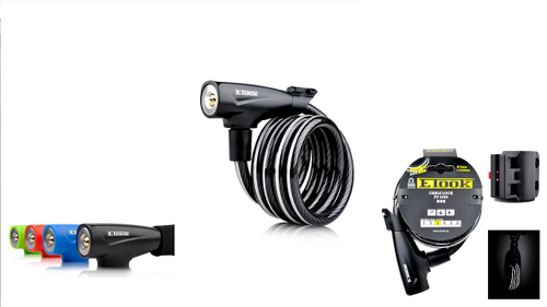 Замок велосипедный ETOOK трос, с ключами, 12x1500мм, уровень защиты 3, в оплётке, красный