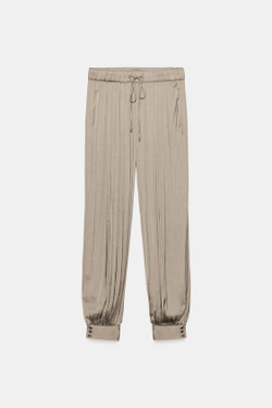 ZARA АТЛАСНЫЕ БРЮКИ-БАЛЛОНЫ — ZW COLLECTION, СЕРО-КОРИЧНЕВЫЙ