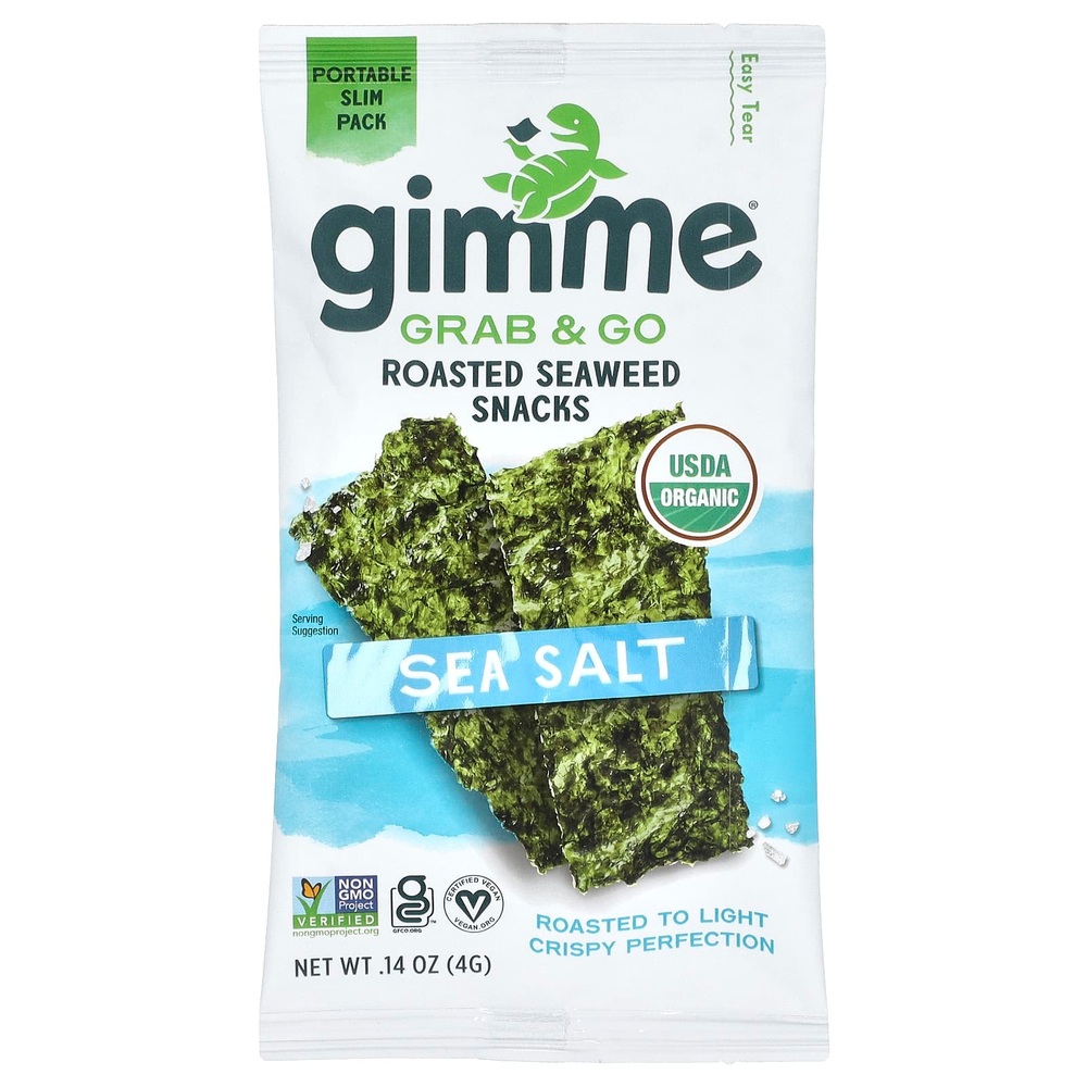 gimMe, Grab & Go, жареные снеки из морских водорослей, морская соль, 5 шт. В упаковке, 4 г (0,14 унции)