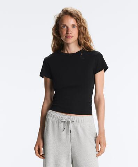 Oysho Футболка Rib Fit из смесового хлопка, черный