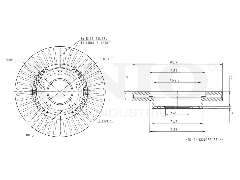 Диск тормозной передний UNIO BRD-20436
