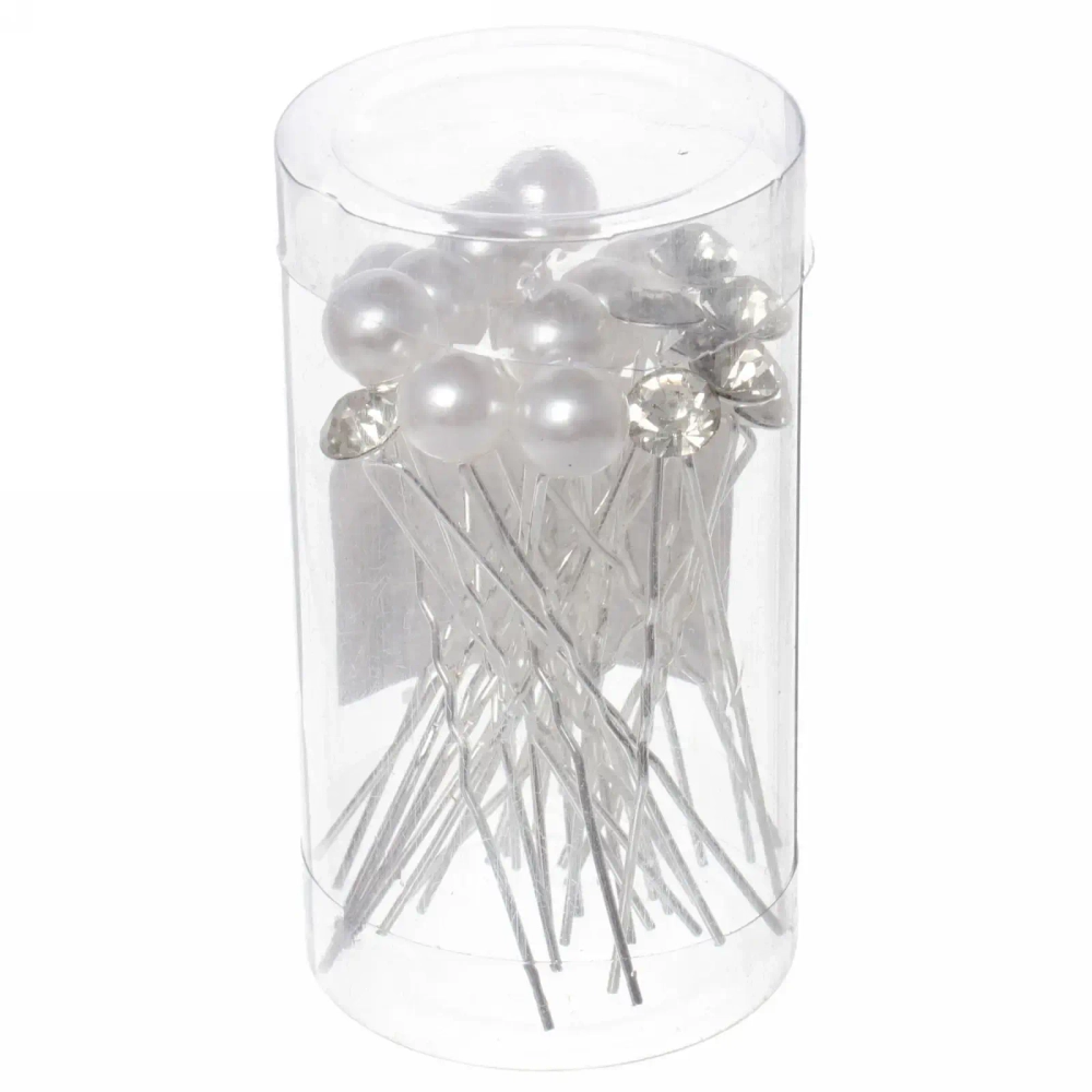 Шпильки для волос в тубе 20шт «Hair Beauty», стразик и жемчужинка, цвет как на фото, d-0.5см