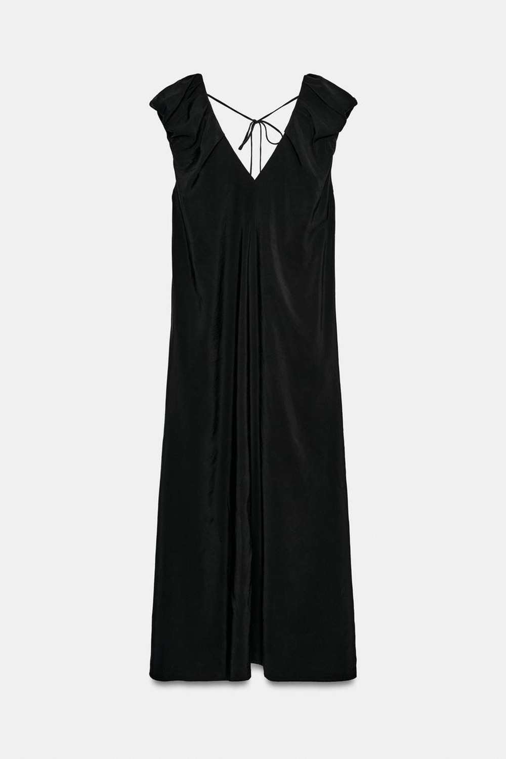 ZARA ДЛИННОЕ ПЛАТЬЕ С ОБЪЕМНЫМИ РУКАВАМИ, ЧЕРНЫЙ