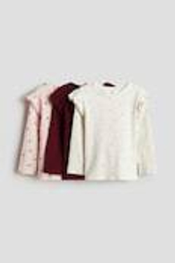 H&M Набор из трех хлопковых футболок с длинным рукавом, светло-розовый