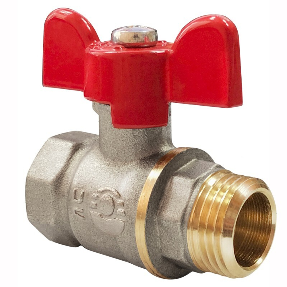 Кран латунный шаровой Valfex Optima.218.NLB1 11Б27фт1М, DN 20, PN 25, никелированный, муфта-штуцер бабочка