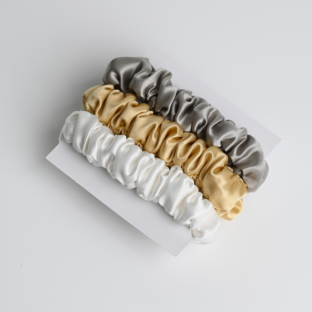 Набор резинок для волос "Medium" айвори, серый, золотистый
