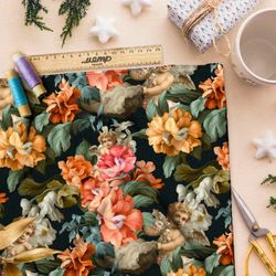 Ткань премиум габардин ангелы в цветах