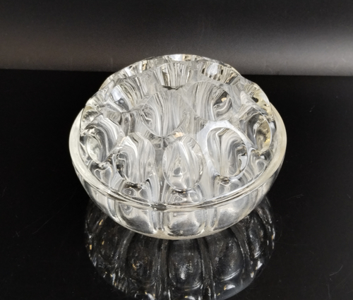 Ваза-подставка для цветов (роуз-боул, rose-bowl), стекло, пресс, винтаж Франция, 1960-1980 гг