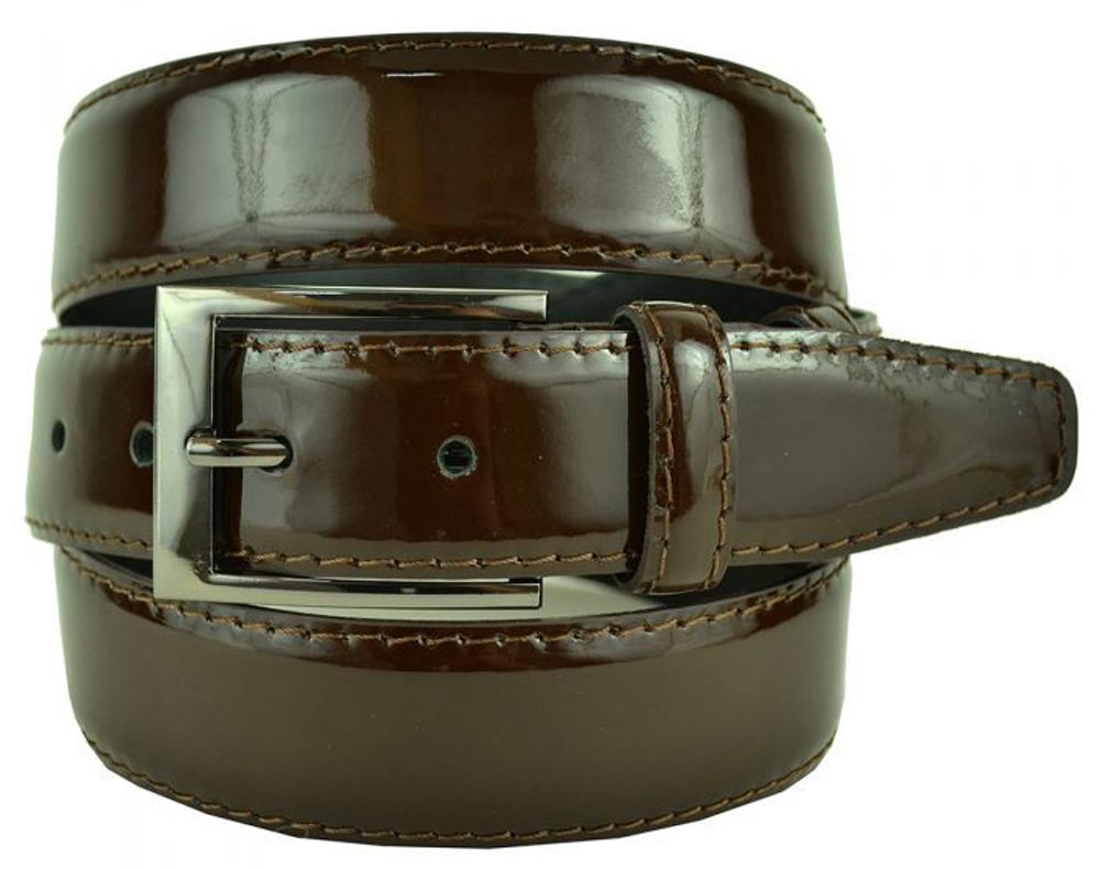 Ремень мужской классический брючный коричневый лаковый кожаный 35 мм 35Sale-K-016 со скидкой