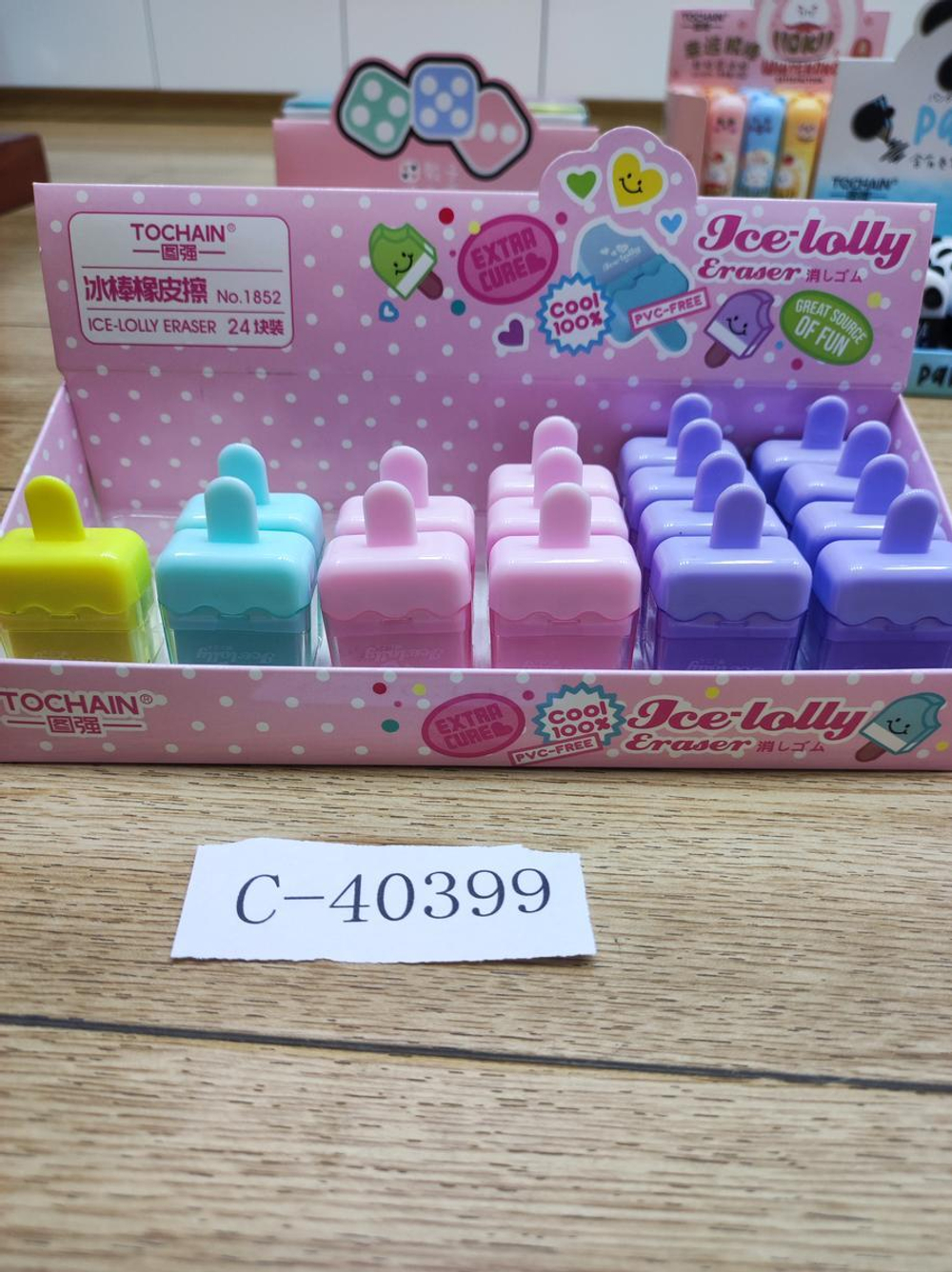 Ластик "Мороженое" в пластиковом держателе, 4 цв микс , С-40399