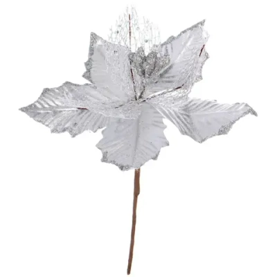 Украшение новогоднее «Пуансеттия - Перламутр» 18 см, Серебро