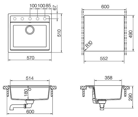 Мойка SCHOCK Nemo 60 (N-100) Cristalite 570x510 альпина