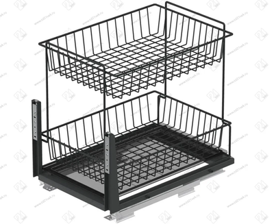 S-2194-A Выдвижная корзина Starax 2-х.ярусная,шир.400 (358х520х490) с доводчиком